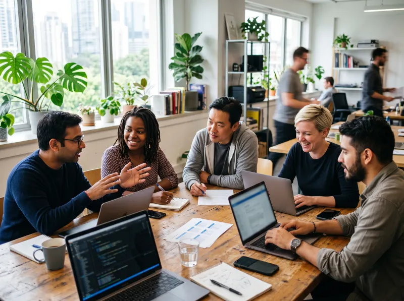 The Astrizon team collaborating in a bright office
