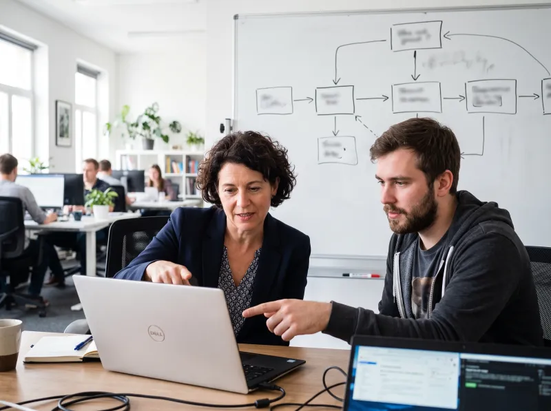 Two connected applications explained on a laptop