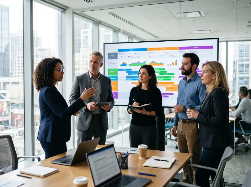 Leadership team reviewing a technology roadmap