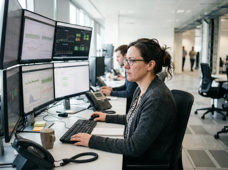 Engineer monitoring a telecom network