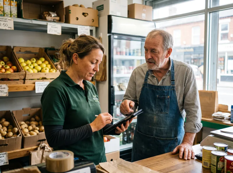 Sales rep taking an order in a grocery store