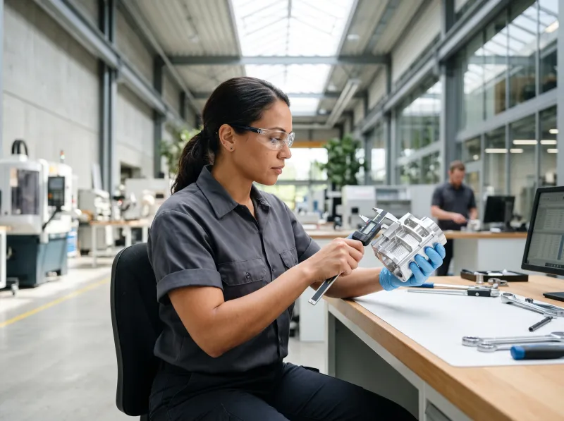 Engineer inspecting a precision component