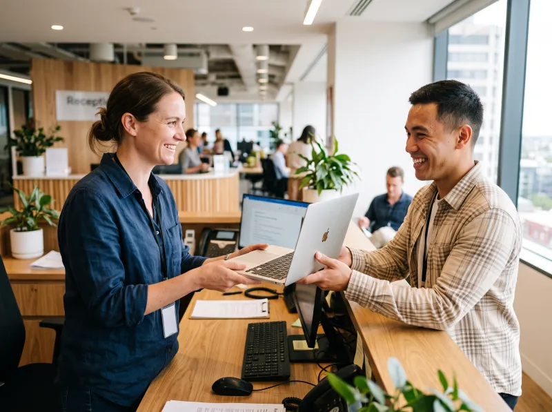 New employee receiving a laptop