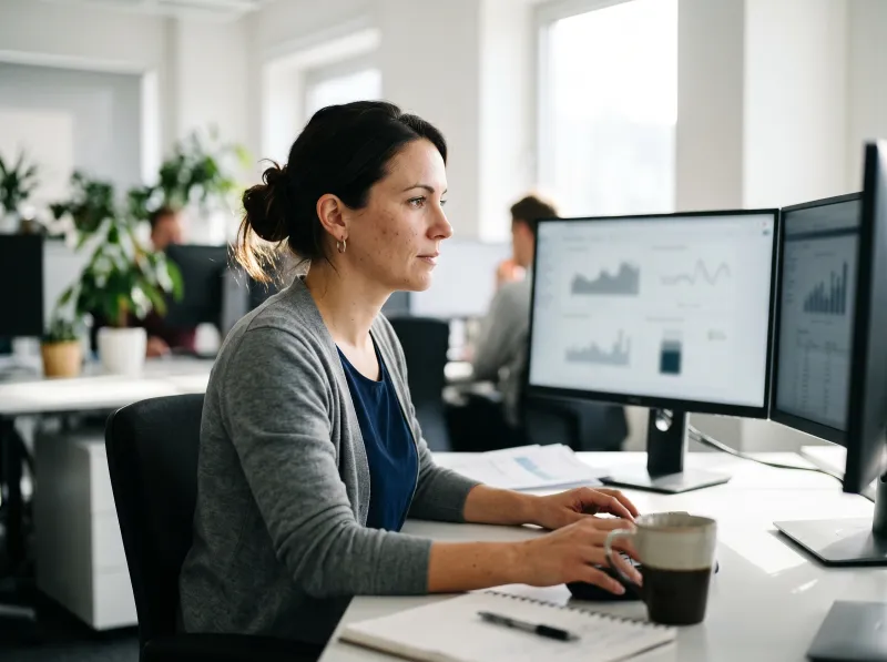 Analyst reviewing automated financial reports
